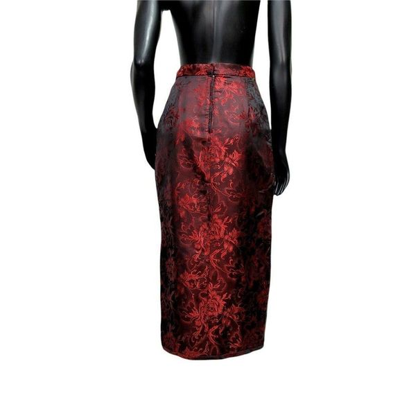 Vintage Oriental Silk Floral Embroidered Faux Wrap High Waisted Wiggle Skirt - Picture 5 of 7